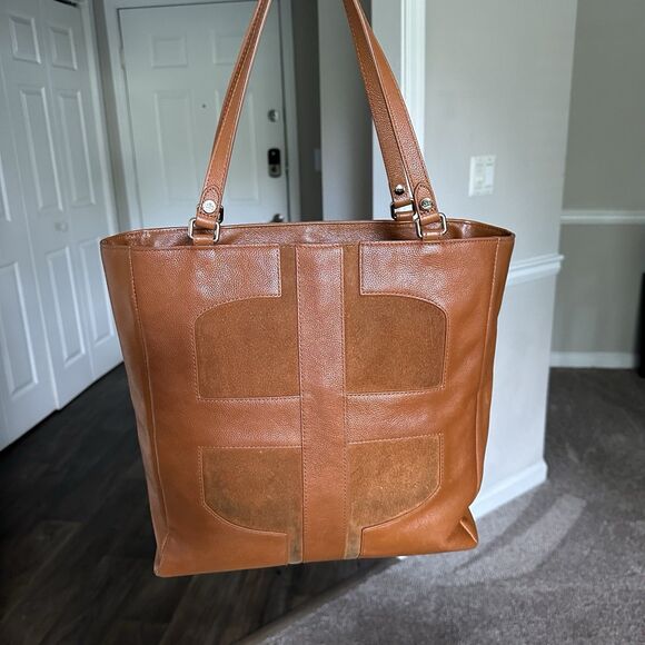 Elaine Turner Cleo Leather Tote Bag Brown Suede Accent Shoulder Purse Large - Picture 1 of 16